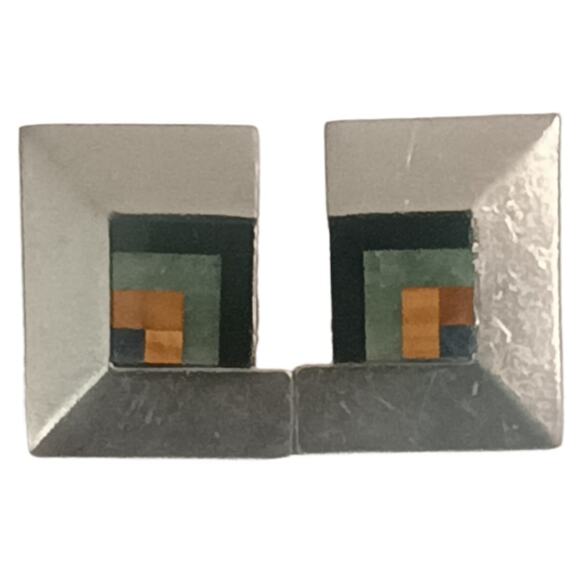 Vintage Seagull Pewter Modernist Geometric Earrings 1988 Signed Clip-On - Picture 3 of 9